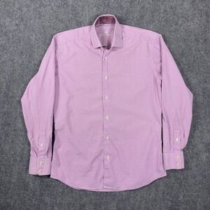 Bertigo Button Down Shirt Mens L Purple Gingham Check Floral Trim Cotton